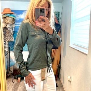 ⭐️Anthro’s Calligraphie,Shimmer Green-Gray Button Top w/Drawstring Waist,Size XS